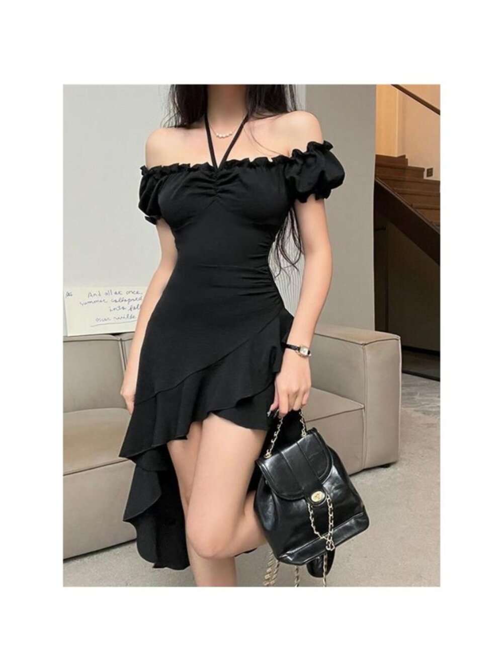 Off-Shoulder Ruffle Hem High-Low Dress - Picture 2 of 6